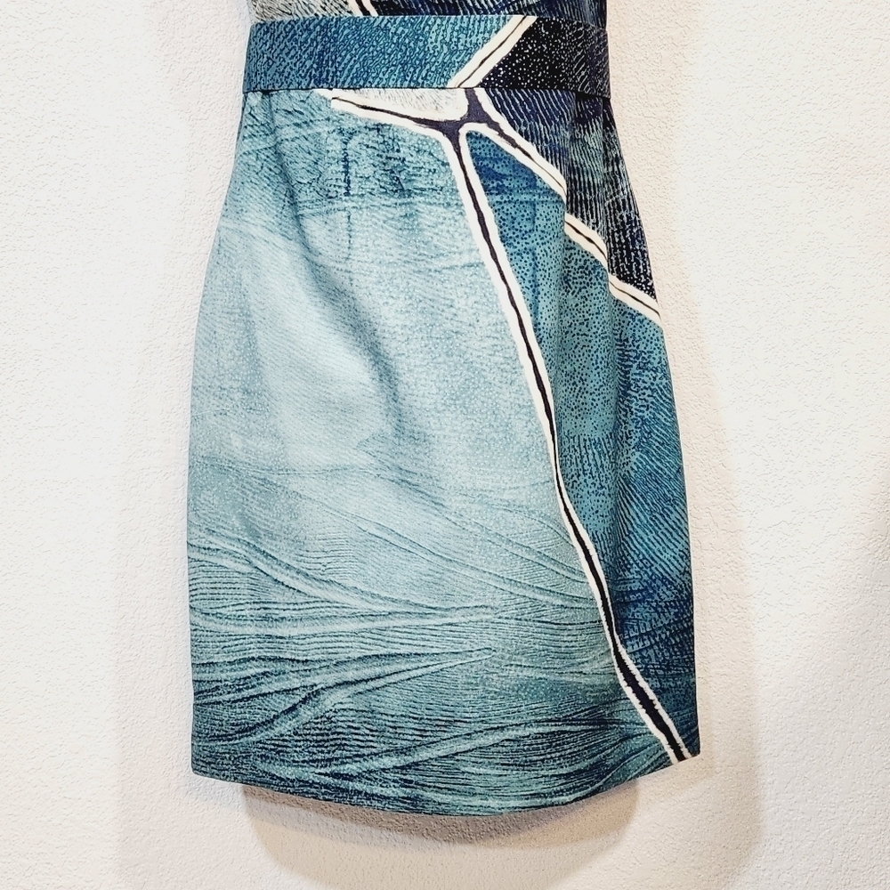 ELIE Tahari Rare Aquamarine dark blue liquid marble Sheath Dress Size 0 - Picture 4 of 11
